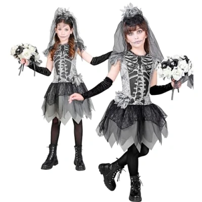 Afbeelding van Widmann Kinderkostuum skeletbruid, jurk, spookbruid, Magere vrouw, Day of the Dead