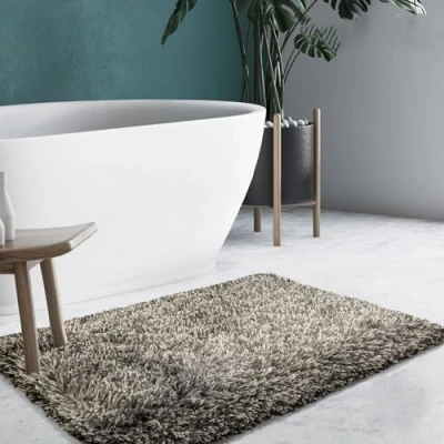 Afbeelding van KARAT badmat 80 x 150 cm zwart bruin zacht, pluizig badkamertapijt in Shaggy look, antislip wasbare douchemat, tapijt deurmat voor badkamer, douche (Jazz Amour)
