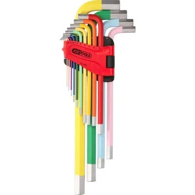Afbeelding van KS Tools Innensechskant Extra Lange Winkelstiftschlüssel Satz Kleurcode Verchroomd 14 delig