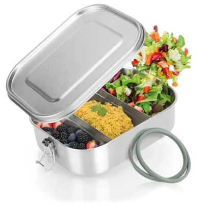 Afbeelding van Robin Goods® Lunchbox van roestvrij staal voedselbewaarcontainer met verwijderbare verdeler lekvrij dankzij siliconenafdichting 1400ml (1 stuk 1400 ml)