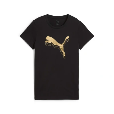 Afbeelding van Puma Metallic TEE Tshirt print, Dames, Maat: XS, Black/gold
