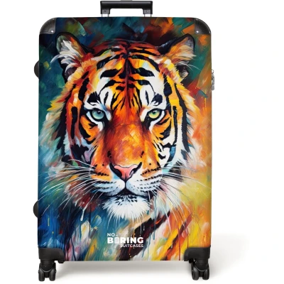 Afbeelding van NoBoringSuitcases.com® Koffer groot Reiskoffer lichtgewicht Portret van een tijger als olieverf kunst Rolkoffer met 4 wielen Grote trolley XL 98 liter bagage