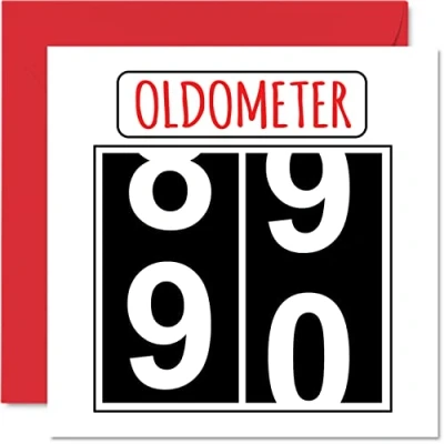 Afbeelding van Leuke 90e verjaardagskaarten voor mannen en vrouwen Oldometer Gelukkige verjaardagskaart overgrootvader, oppas, oma, moeder, 145 mm x wenskaarten,