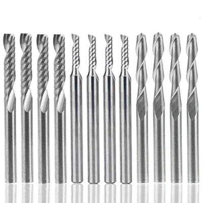 Afbeelding van AFUNTA 12 stuks hardmetalen End Mill Cutter, 4 1/8 inch CNC Router Double Flute Tools + 8 1 fluit Single Edge (2 soorten) voor nylon, hars, ABS, acryl, PVC, MDF, hardhout