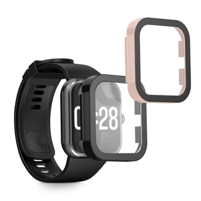 Afbeelding van kwmobile 2x cover geschikt voor Xiaomi Redmi Watch 4 Fitnesstracker van gehard glas en kunststof frame set zwart / oudroze