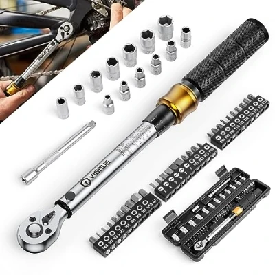 Afbeelding van VIGRUE Momentsleutelset, 1/4 inch, 5 25 Nm ± 4% foutnauwkeurigheid met verlengstang, universeel gewricht, magnetische bougiehuls, bits, voor fiets en motorfiets