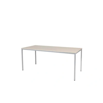 Afbeelding van Domino Basic bureautafel, vaste hoogte met 180x80cm lindberg (licht) eiken 25mm blad en aluminium (RAL9006) 4 poot frame