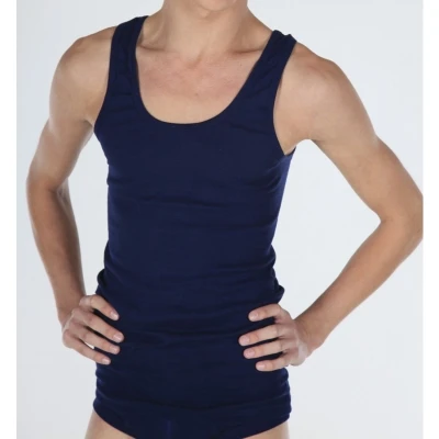 Afbeelding van Set van 2x stuks beeren heren hemd/singlet navy blauw 100% katoen Herenondergoed hemden, maat: XL