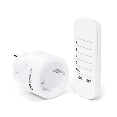 Afbeelding van conecto® Draadloze stopcontactenset: 1 x draadloos stopcontact en afstandsbediening, binnen, 2300 watt, compact design, wit