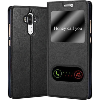 Afbeelding van Cadorabo Hoesje geschikt voor Huawei MATE 9 in KOMEET ZWART Beschermhoes met magnetische sluiting, standfunctie en 2 kijkvensters Book Case Cover Etui