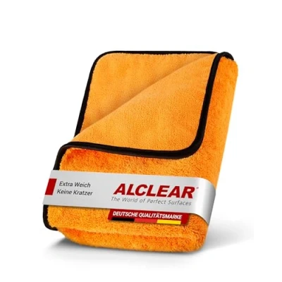 Afbeelding van ALCLEAR 9520 auto droogdoek XXL microvezeldoek autoverzorging, absorberend, 90 x 60 cm voor krasvrij drogen, microvezel doek polijstdoek auto, oranje