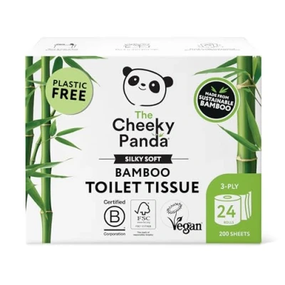 Afbeelding van The Cheeky Panda Bamboe toiletrollen in bulk kopen — 24 rollen 3 laags toiletpapier Plasticvrije verpakking en duurzaam tissuepapier Wit