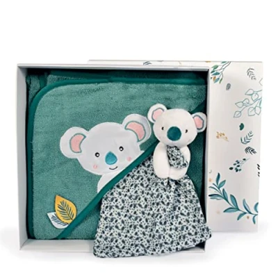 Afbeelding van Doudou et Compagnie DC3954 badhanddoek met capuchon Koala, 80 x cm, groen