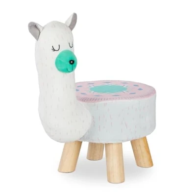 Afbeelding van Relaxdays kinderkrukje krukje kind dier met bekleding poef op poten hocker lama