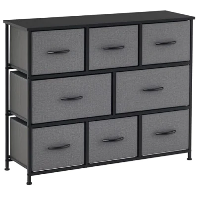 Afbeelding van HOMCOM Kommode mit 8 Schubladen aus Stoff Aufbewahrungsschrank Kommodenschrank Griffen, Metallgestell, Modern Design Schrank für Schlafzimmer, Wohnzimmer Dunkelgrau