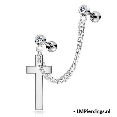 Afbeelding van Helix piercing ketting met massief kruis hanger