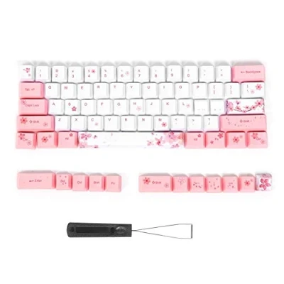 Afbeelding van KeyCaps mechanisch toetsenbord Kersenbloesem, 73 stuks PBT KeyCaps, 60% Sublimatie KeyCap Set met verwijderingsas trekker voor elk