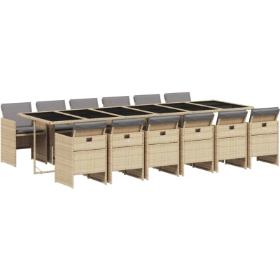 Afbeelding van vidaXL 13 delige Tuinset met kussens poly rattan gemengd beige