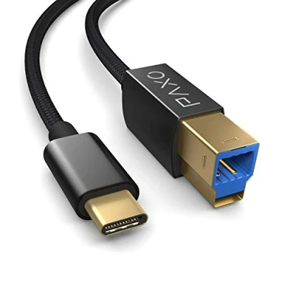 Afbeelding van 3m nylon USB C printerkabel, 3.1 (USB 3.0), zwart, plug naar B, oplaadkabel, datakabel, gouden
