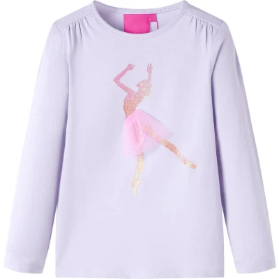 Afbeelding van Kindershirt met lange mouwen ballerinaprint 116 lichtlila