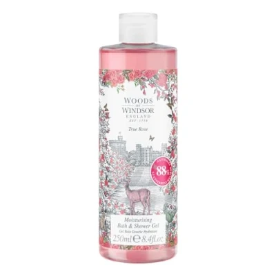 Afbeelding van Woods of Windsor Rose bad en douchegel, douchegel voor dames met bloemige witte jasmijn ylang tonen, hydraterende body wash vrouwen vitamine E, echte rozengeur 250 ml