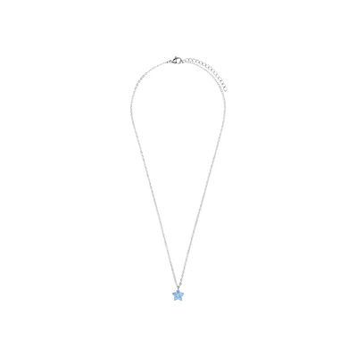 Afbeelding van Lucardi Dames Stalen Ketting bloem met zirkonia aqua Staal Zilverkleurig 47 cm