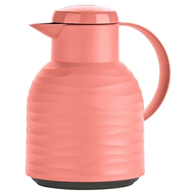 Afbeelding van Emsa N40107 Samba Wave thermoskan, Quick Press kunststof, glazen isolatiekolf, koffiekan: 12 uur warm/24 koud, 100% dicht, Koraal, 1,0 liter