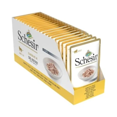 Afbeelding van 20x Schesir Kattenvoer Pouch Tonijn Kip in Gelei 85 gr