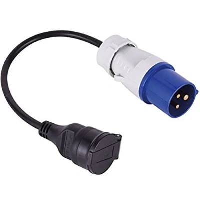 Afbeelding van Electraline 900039 adapter industrieel met geaarde stekker + CEE stopcontact (caravan, caravan, bouwplaats, boot, camper, camping, IP44 buiten, zwart