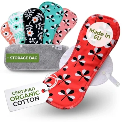 Afbeelding van Herbruikbare Maandverbanden, 6 stuks Kaoten Wasbare stoffen ademende pads met vleugels (grootte L &amp; XL), doek Dameshygiëne Inlegkruisje GEMAAKT IN DE EU; Ecologisch en Gezond Periode Servetten voor menstruatie, overvloedige stromen postpartum