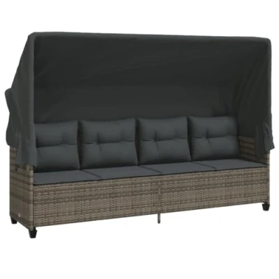 Afbeelding van Ligbed met luifel en kussens poly rattan grijs