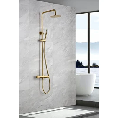 Afbeelding van IMEX Badkuip en douche kolom Douchestang Kies uit thermostatische kraan of eengreeps armaturen Serie Line Oro geborsteld Thermostaat BTD038/OC