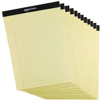 Afbeelding van Amazon Basics Kladblok met lijnen, 21,6 x 29,8 cm, 12 stuks 50 vellen elk, kanariegeel