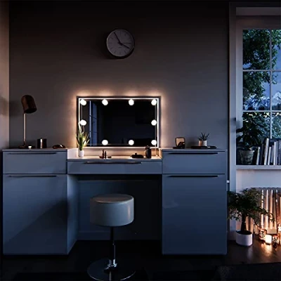 Afbeelding van Vicco Kaptafel &quot;Lilli&quot;, Wit Hoogglans, 190 cm met LED verlichting en kruk
