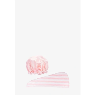Afbeelding van Brushworks Luxury HAIR Towel &amp; Shower CAP Haarset, Dames, Maat: One Size, Pink white