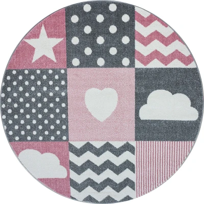 Afbeelding van Rond Vloerkleed Kids Patterns 160cm Roze 123vloerkleed.nl is de online webshop voor vloerkleden en woonaccessoires.