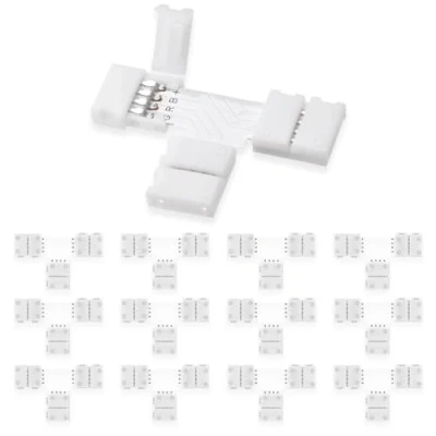 Afbeelding van UBRAVE LED Strip Connector, 12 stuks 4 Pin 10mm Light Conner 10 mm Stripe connector adapter, voor 5050/3528 Multi color zonder solderen, T vorm