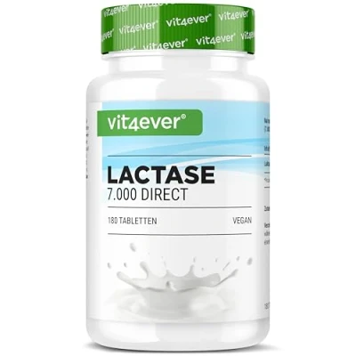 Afbeelding van Lactase 7.000 FCC 180 tabletten met direct effect Hooggedoseerd eenheden Voor lactose intolerantie + melk Zonder on
