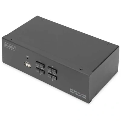 Afbeelding van DIGITUS KVM Switch HDMI 4 poorts dubbel scherm PC 2 Monitoren 1x Muis, Toetsenbord &amp; Audio voor Computers UHD 4K@30Hz (3840 x 2160p) Hot Key USB 2.0 Hub Zwart