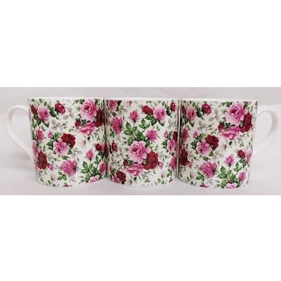 Afbeelding van Rainbow Decors Engels Rose Mokken Set 4 Fine Bone China 9oz Balmoral Roze Rozen Cups Hand Versierd UK