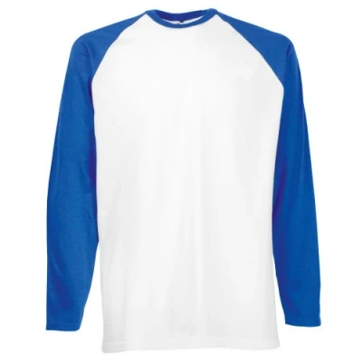 Afbeelding van Fruit of the Loom Klassiek T shirt met lange mouwen voor heren, Wit/Koningsblauw, L