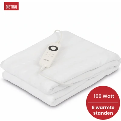 Afbeelding van DistinQ Elektrische onderdeken 100 Watt 150x80 cm Automatische Uitschakeling Oververhittingsbescherming 5 Standen Enkel Wit