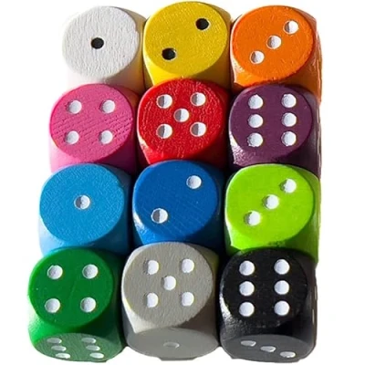 Afbeelding van Spieltz: 12 kleurrijke houten dobbelstenen voor bordspellen, 16 mm, W6/D6, geproduceerd in Duitsland/Made Germany, bordspel accessoires, kleuren