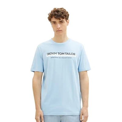 Afbeelding van TOM Tailor Denim Tshirt print, Heren, Maat: Small, Washed out middle blue