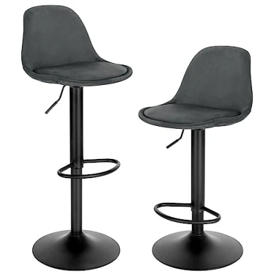 Afbeelding van EUGAD barkruk set van 2, in hoogte verstelbare barkruk, draaikruk, ergonomische stoel, bistrokruk, gestoffeerde kruk met fluwelen bekleding, rugleuning, voetsteun, metaal, donkergrijs,1051BY 2