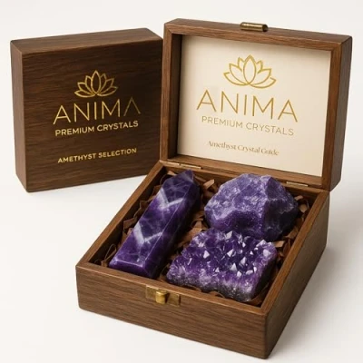 Afbeelding van Premium Rozenkwarts kristallen set toren, hart en ruw kristal grote edelstenen in houten kist ideale spirituele geschenken voor vrouwen liefde (Amethyst Set)