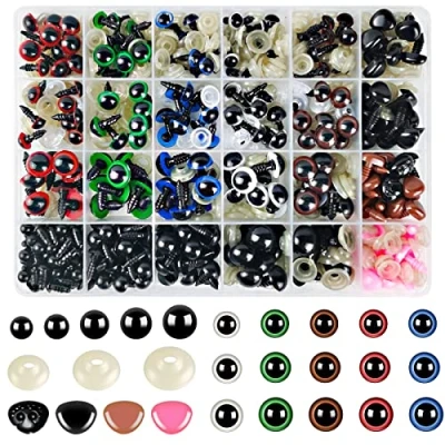 Afbeelding van Hengxinc 640 stuks veiligheidsogen voor haakdieren, meerkleurig, Amigurumi ogen, 6 14 mm ogen om te knutselen, kunststof knoopogen met sluitringen pop, marionet