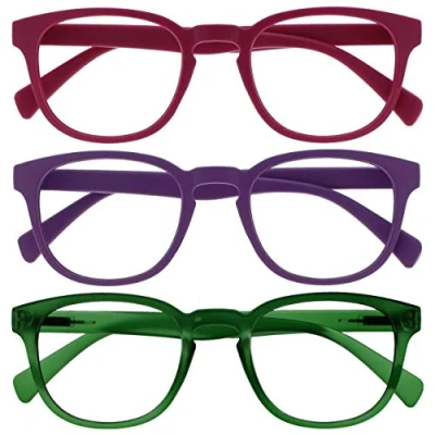 Afbeelding van Opulize Pop 3 Stuks Retro Ronde Glad Mat Roze Purper Groen Mannen Vrouwen Leesbril Scharnieren Met Veer RRR2 456 +1,50
