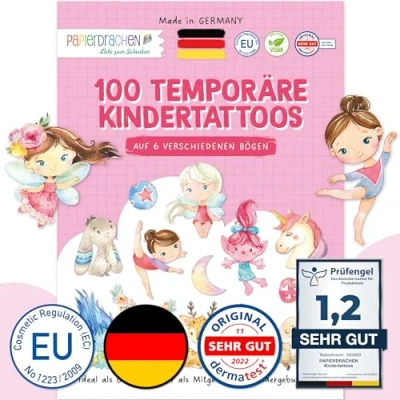 Afbeelding van Papierdrachen 100 bijzonder huidvriendelijke kindertatoeages, tatoeages feeën en trollen, voor kinderen, jongens meisjes, getest made in Germany, set 21