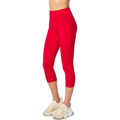 Afbeelding van Merry Style MS MS10 224 LE Dames Capri Leggings met Kant Sport Vrijetijdsbroek 3/4 Lengte Katoen Rood S